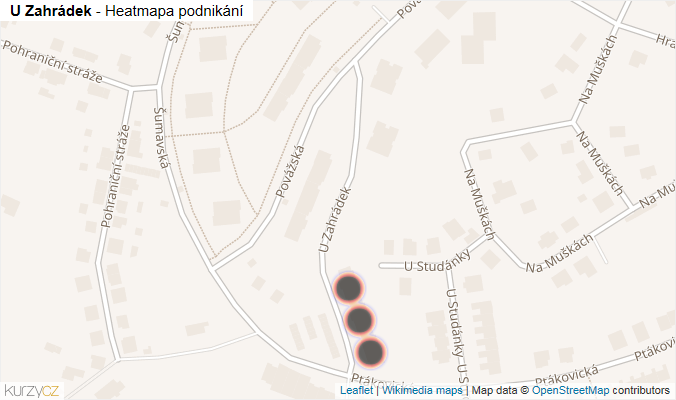 Mapa U Zahrádek - Firmy v ulici.