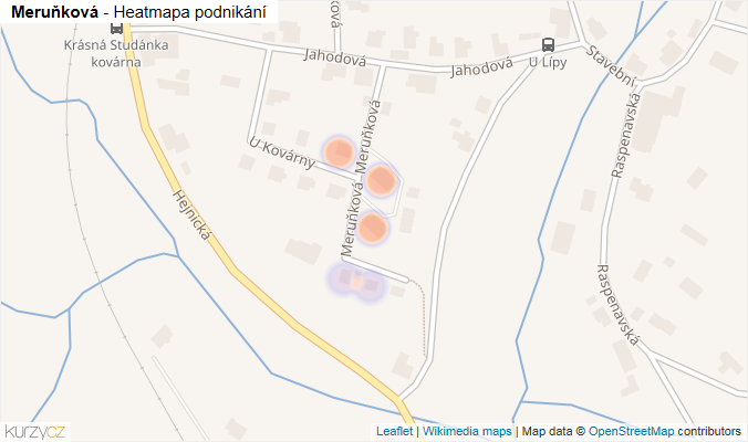 Mapa Meruňková - Firmy v ulici.