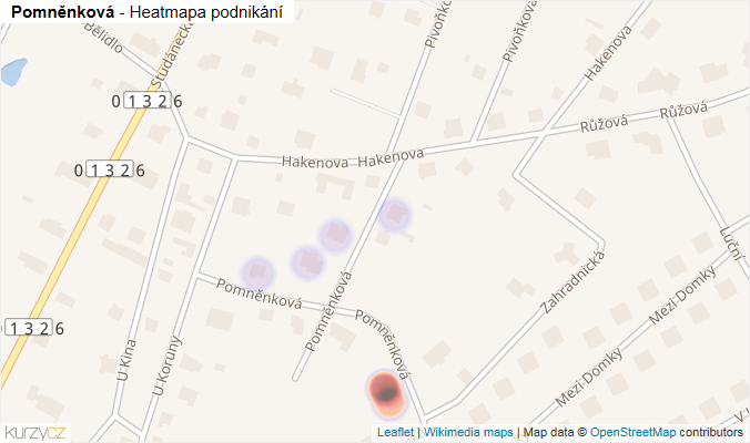 Mapa Pomněnková - Firmy v ulici.