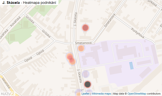 Mapa J. Skácela - Firmy v ulici.
