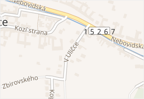 V Uličce v obci Střelice - mapa ulice