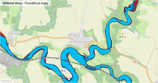 Stříbrné Hory - záplavové mapy stoleté vody