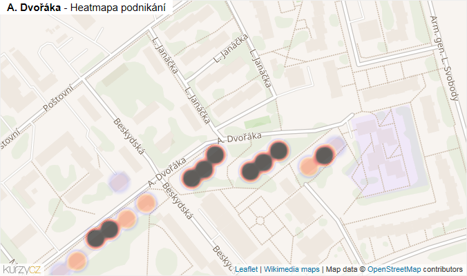 Mapa A. Dvořáka - Firmy v ulici.