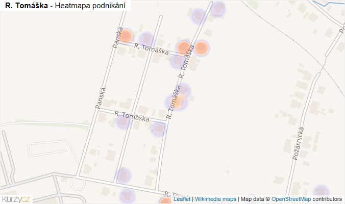 Mapa R. Tomáška - Firmy v ulici.