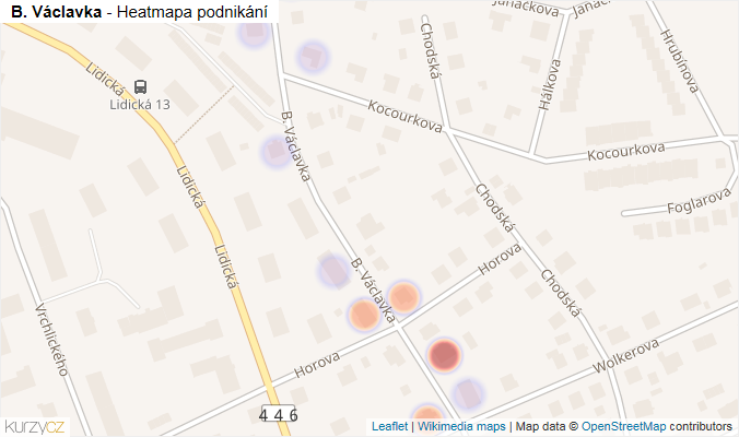 Mapa B. Václavka - Firmy v ulici.