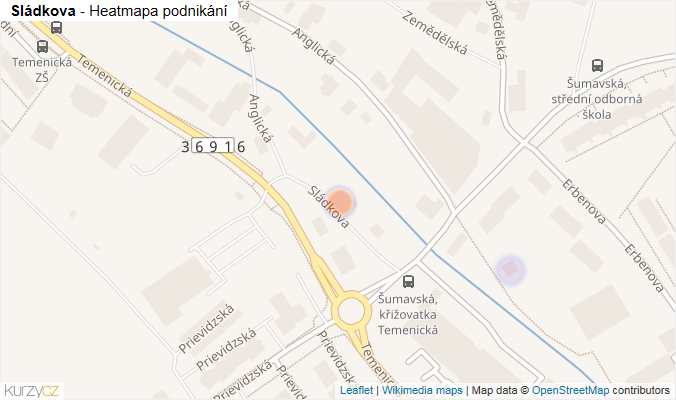 Mapa Sládkova - Firmy v ulici.