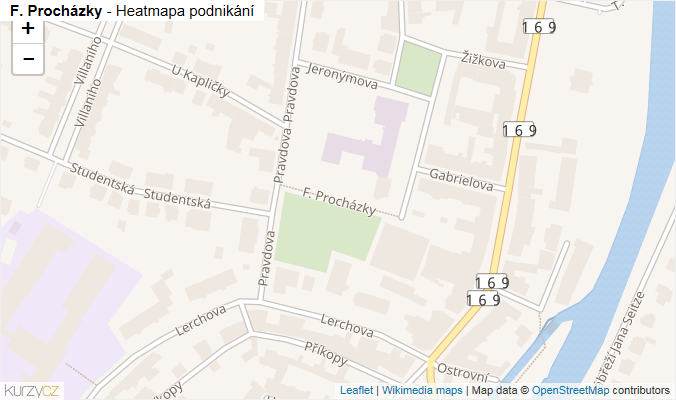 Mapa F. Procházky - Firmy v ulici.