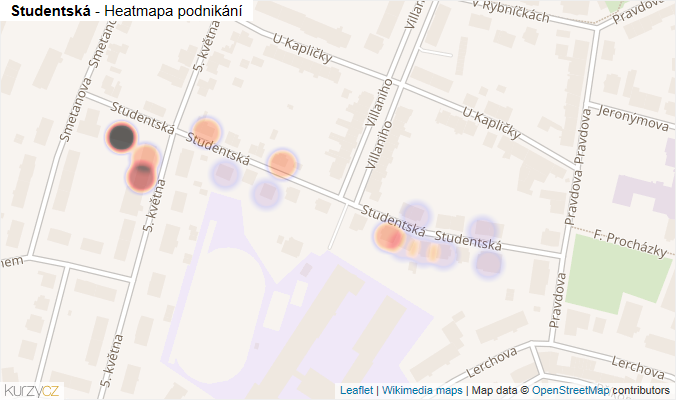 Mapa Studentská - Firmy v ulici.