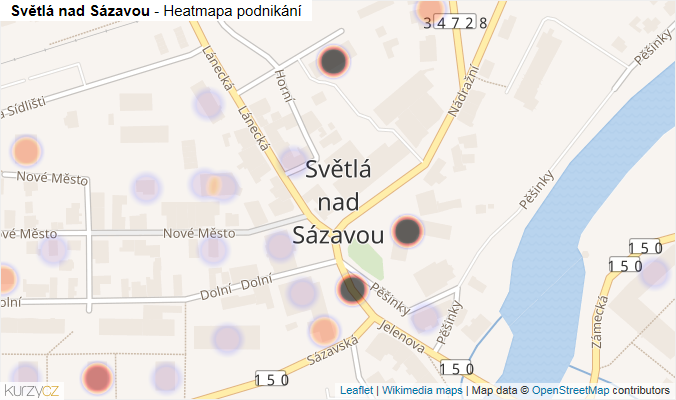 Mapa Světlá nad Sázavou - Firmy v části obce.
