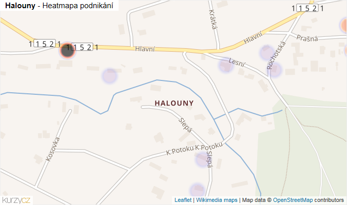 Mapa Halouny - Firmy v části obce.
