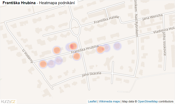Mapa Františka Hrubína - Firmy v ulici.