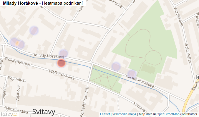 Mapa Milady Horákové - Firmy v ulici.