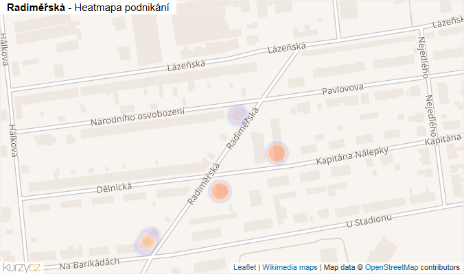 Mapa Radiměřská - Firmy v ulici.