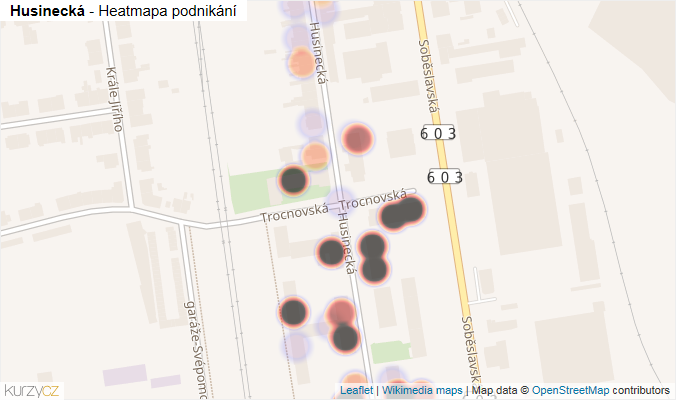 Mapa Husinecká - Firmy v ulici.
