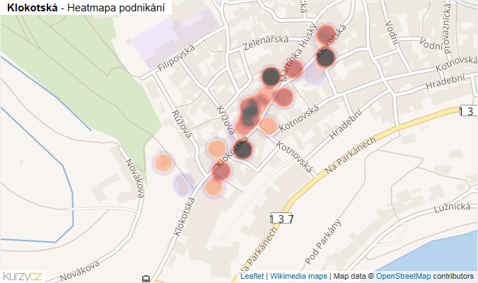 Mapa Klokotská - Firmy v ulici.