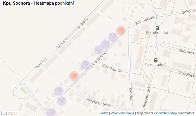 Mapa Kpt. Sochora - Firmy v ulici.