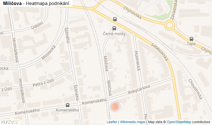 Mapa Miličova - Firmy v ulici.