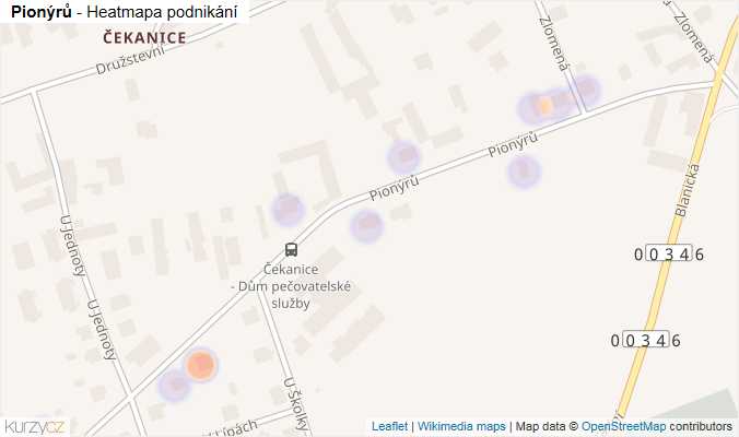 Mapa Pionýrů - Firmy v ulici.