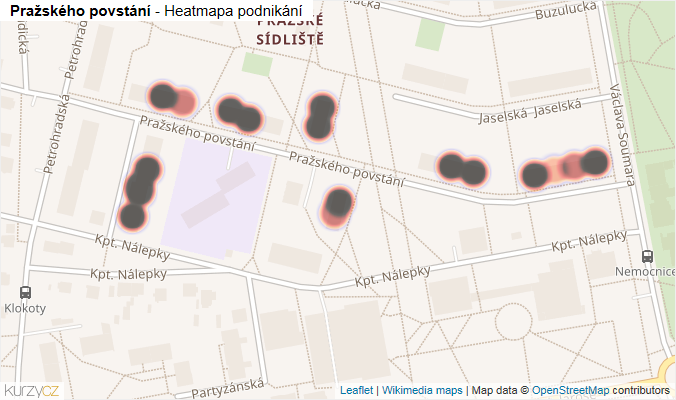 Mapa Pražského povstání - Firmy v ulici.