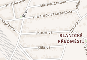 Thurnova v obci Tábor - mapa ulice