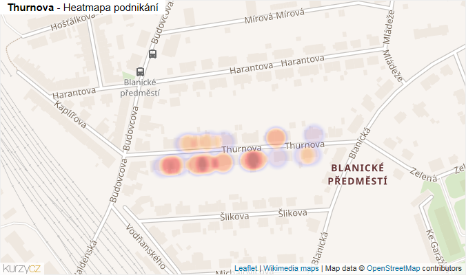 Mapa Thurnova - Firmy v ulici.