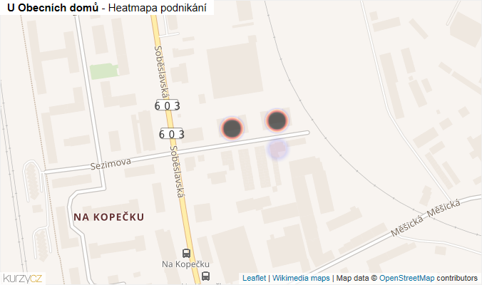 Mapa U Obecních domů - Firmy v ulici.