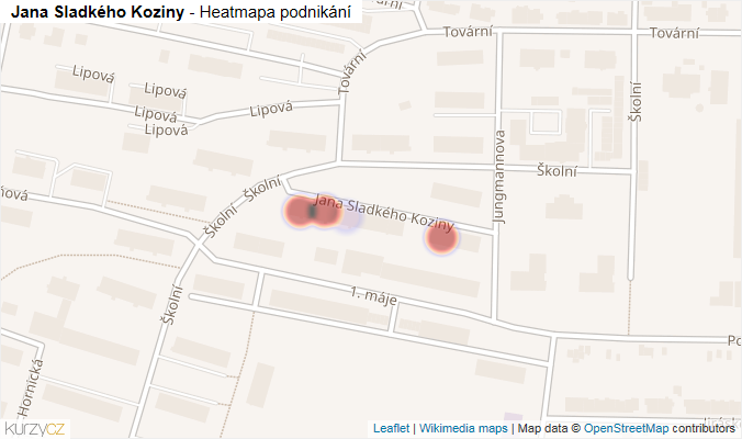 Mapa Jana Sladkého Koziny - Firmy v ulici.