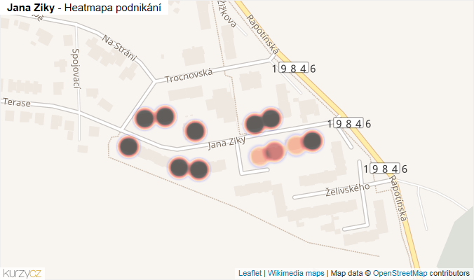 Mapa Jana Ziky - Firmy v ulici.