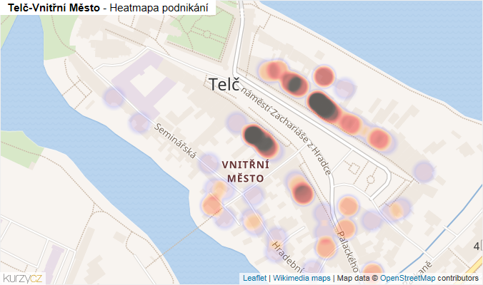 Mapa Telč-Vnitřní Město - Firmy v části obce.