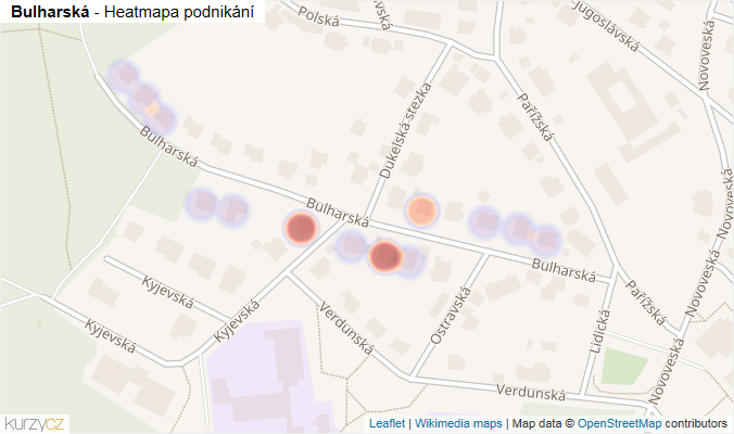 Mapa Bulharská - Firmy v ulici.