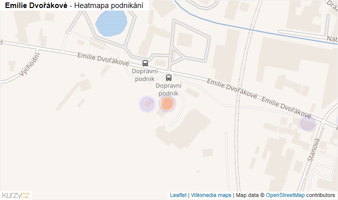 Mapa Emilie Dvořákové - Firmy v ulici.