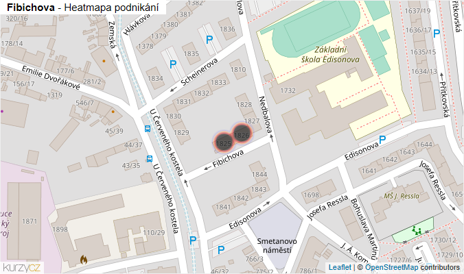 Mapa Fibichova - Firmy v ulici.