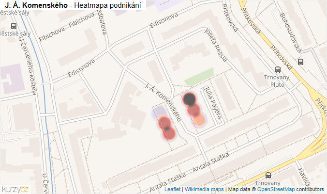 Mapa J. Á. Komenského - Firmy v ulici.