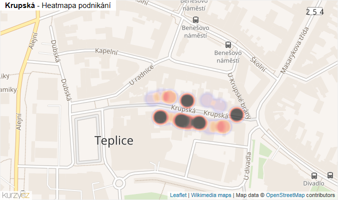 Mapa Krupská - Firmy v ulici.