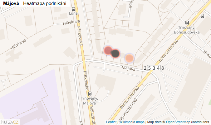 Mapa Májová - Firmy v ulici.