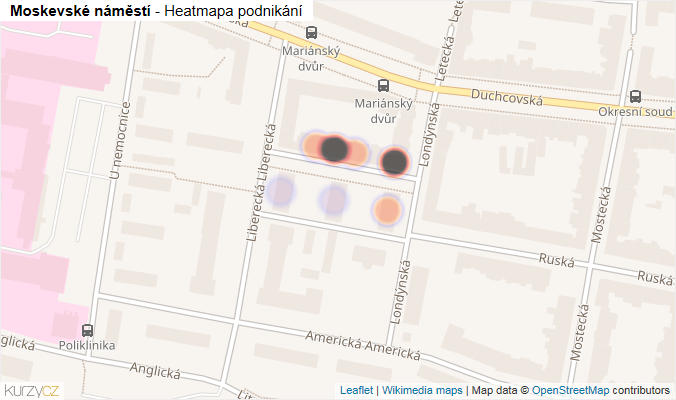 Mapa Moskevské náměstí - Firmy v ulici.