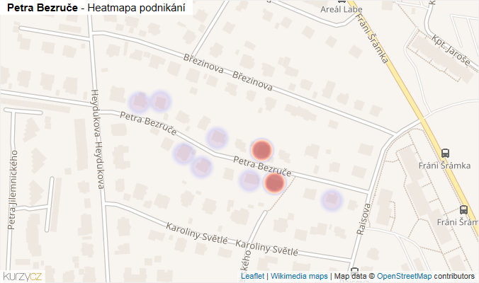 Mapa Petra Bezruče - Firmy v ulici.
