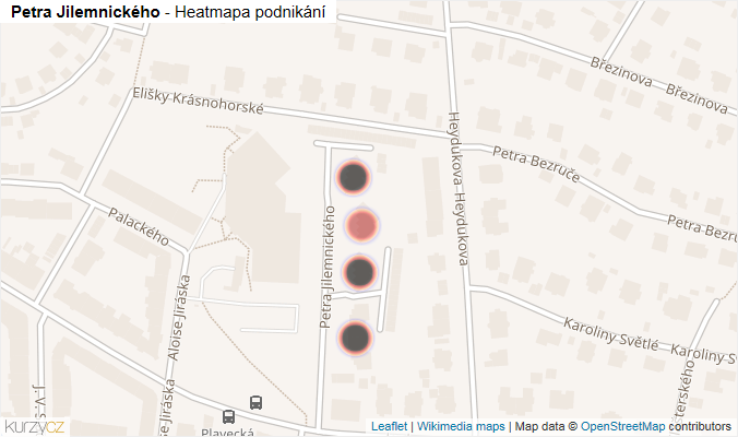 Mapa Petra Jilemnického - Firmy v ulici.