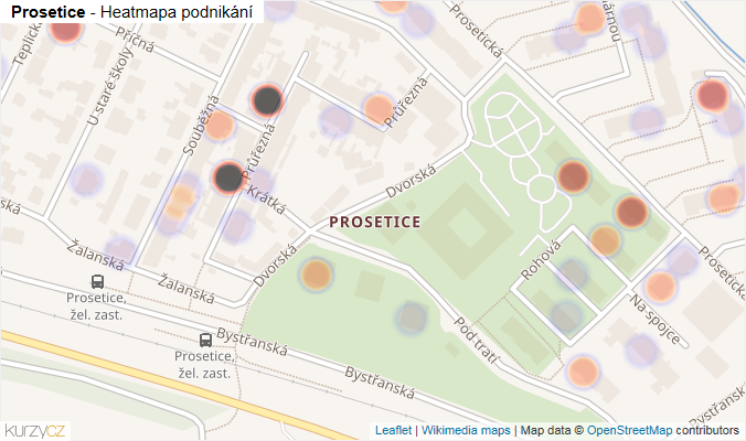 Mapa Prosetice - Firmy v části obce.