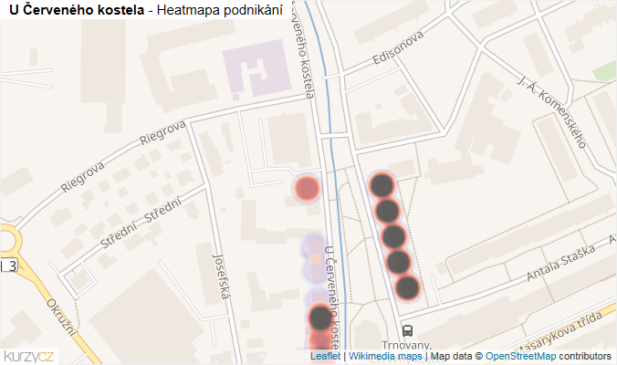 Mapa U Červeného kostela - Firmy v ulici.