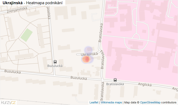 Mapa Ukrajinská - Firmy v ulici.