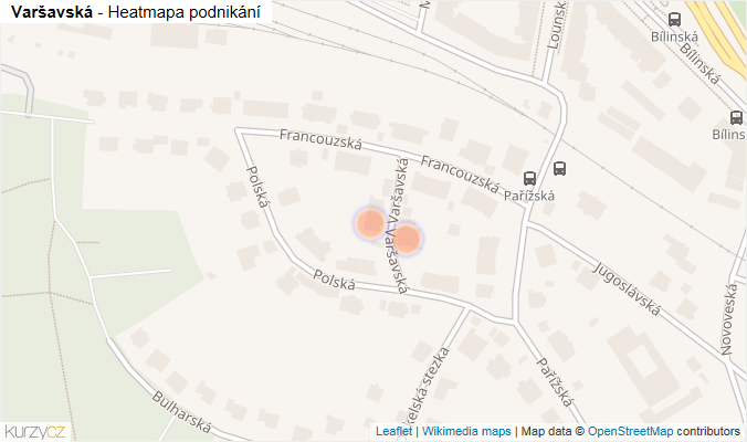 Mapa Varšavská - Firmy v ulici.