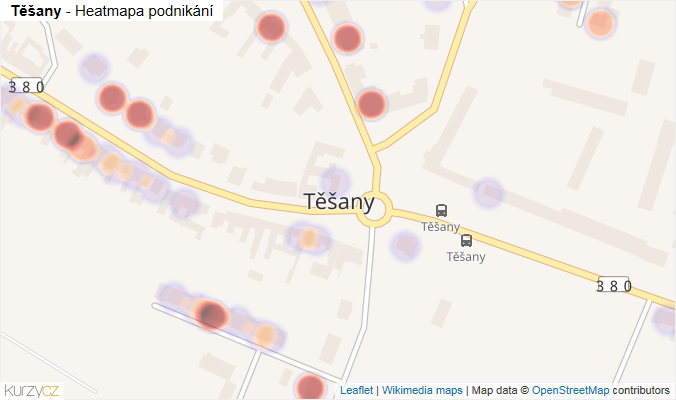 Mapa Těšany - Firmy v části obce.