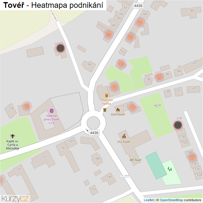 Mapa Tovéř - Firmy v obci.