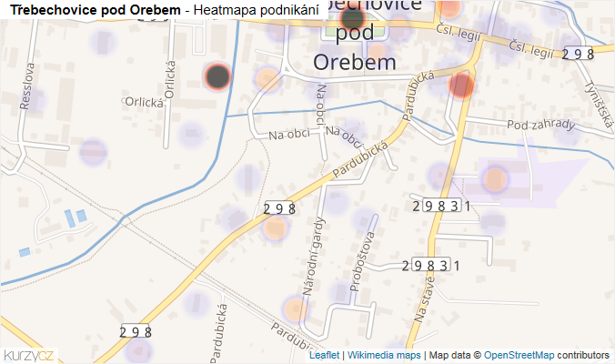 Mapa Třebechovice pod Orebem - Firmy v obci.