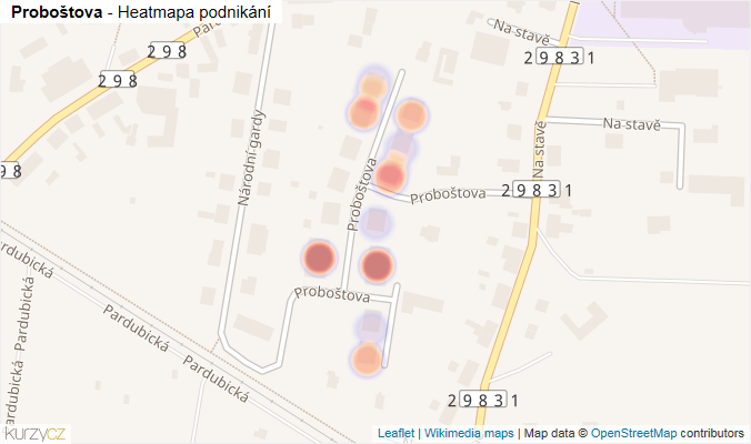 Mapa Proboštova - Firmy v ulici.