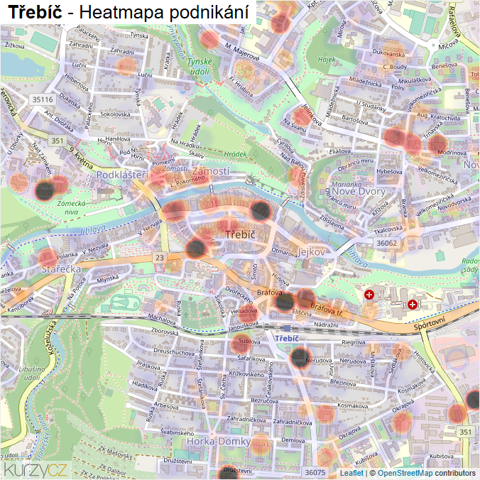 Mapa Třebíč - Firmy v obci.