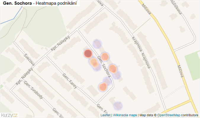Mapa Gen. Sochora - Firmy v ulici.