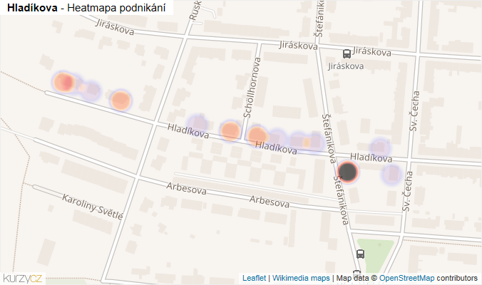 Mapa Hladíkova - Firmy v ulici.