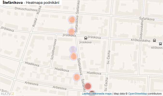 Mapa Štefánikova - Firmy v ulici.